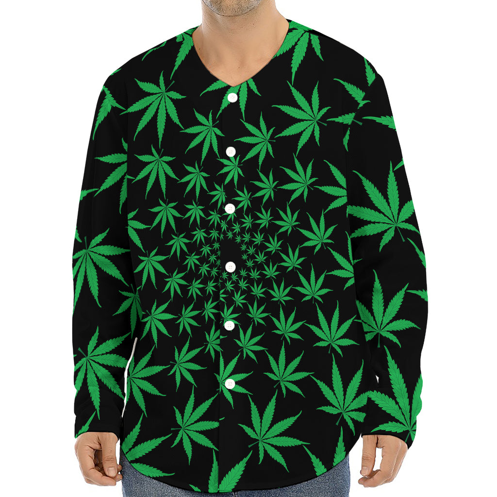 Swirl Cannabis Leaf Print Long Sleeve Baseball Jersey