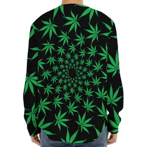 Swirl Cannabis Leaf Print Long Sleeve Baseball Jersey