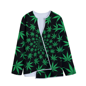 Swirl Cannabis Leaf Print Long Sleeve Short Coat