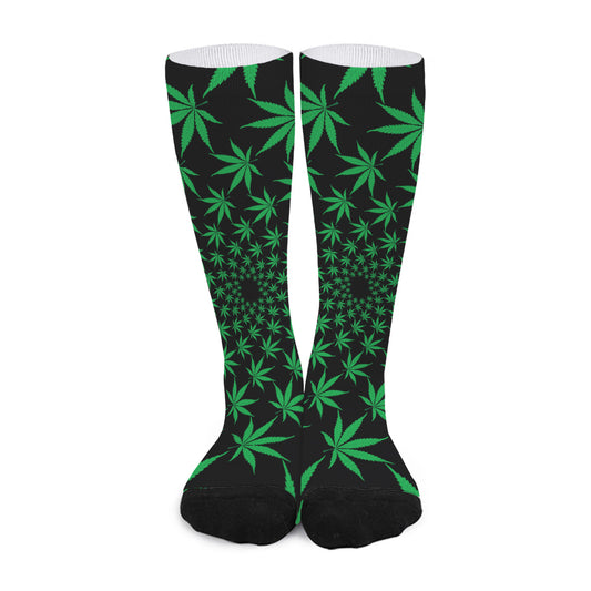 Swirl Cannabis Leaf Print Long Socks