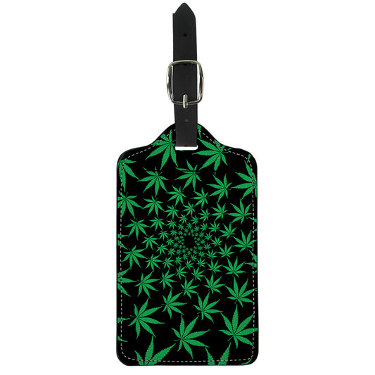 Swirl Cannabis Leaf Print Luggage Tag