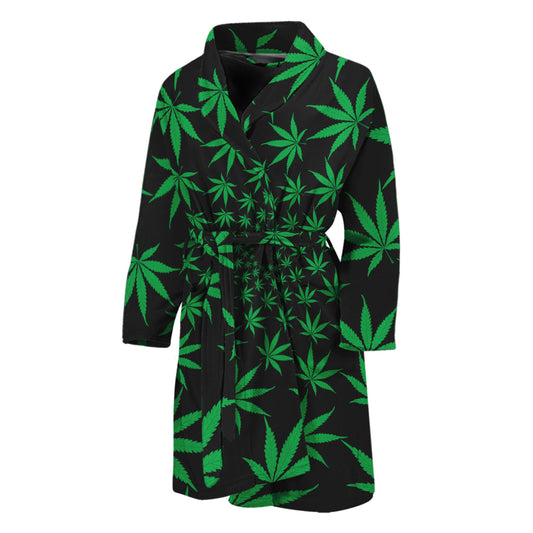 Swirl Cannabis Leaf Print Men's Bathrobe