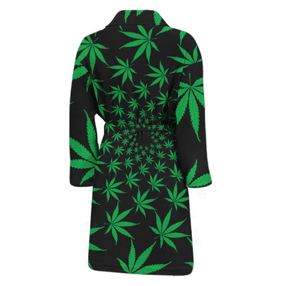 Swirl Cannabis Leaf Print Men's Bathrobe