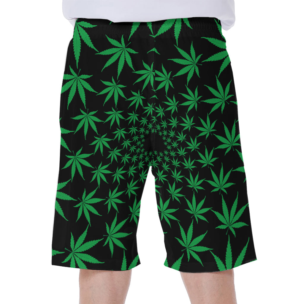 Swirl Cannabis Leaf Print Men's Beach Shorts