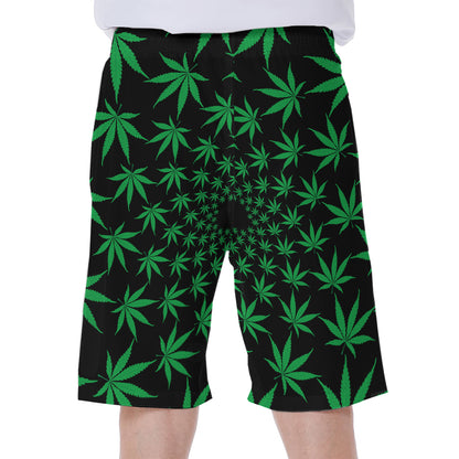 Swirl Cannabis Leaf Print Men's Beach Shorts