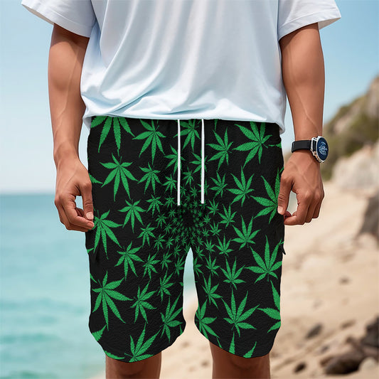 Swirl Cannabis Leaf Print Men's Cargo Shorts
