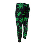 Swirl Cannabis Leaf Print Men's Compression Pants