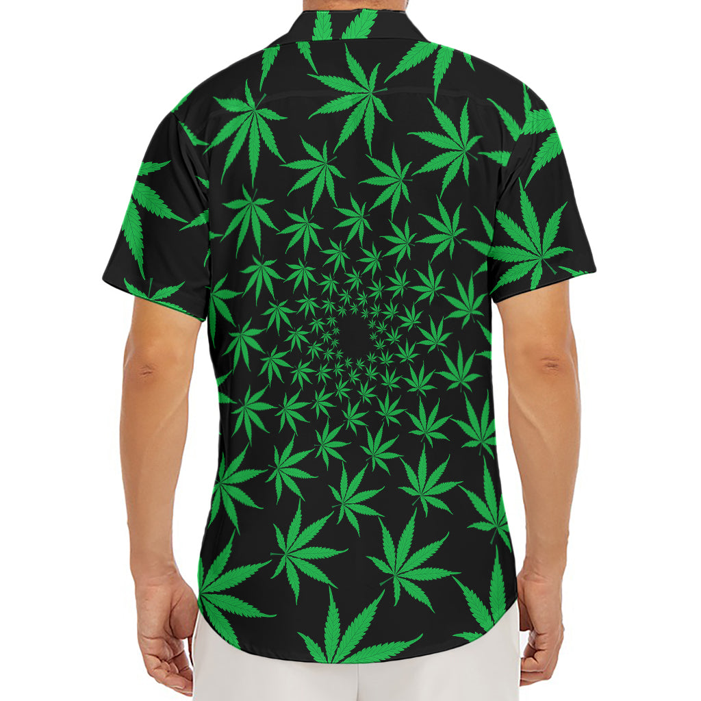 Swirl Cannabis Leaf Print Men's Deep V-Neck Shirt