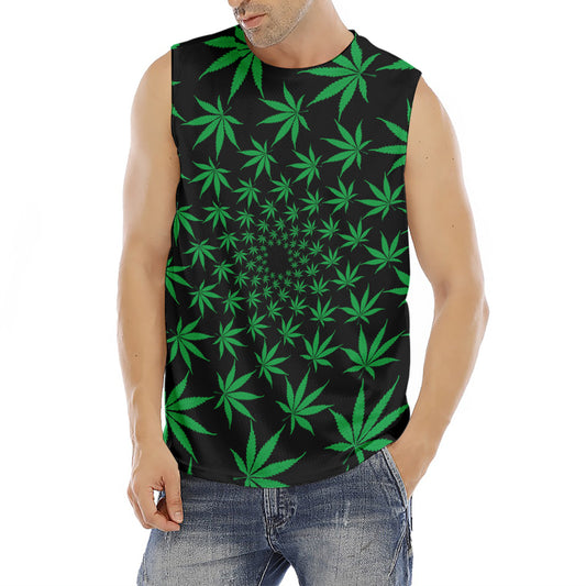 Swirl Cannabis Leaf Print Men's Fitness Tank Top