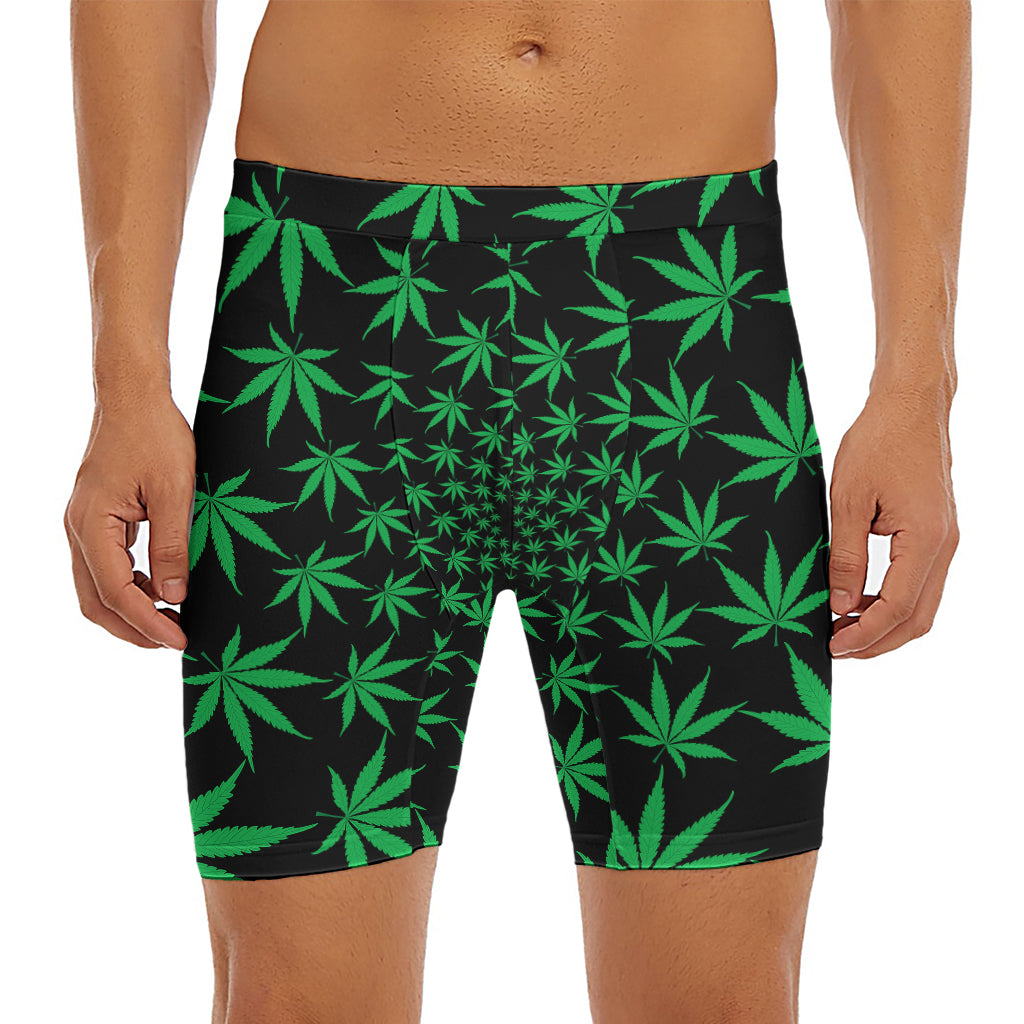 Swirl Cannabis Leaf Print Men's Long Boxer Briefs