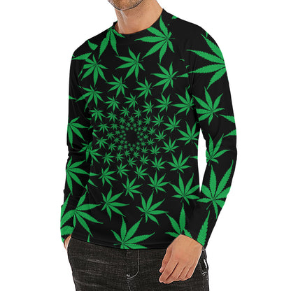 Swirl Cannabis Leaf Print Men's Long Sleeve Rash Guard