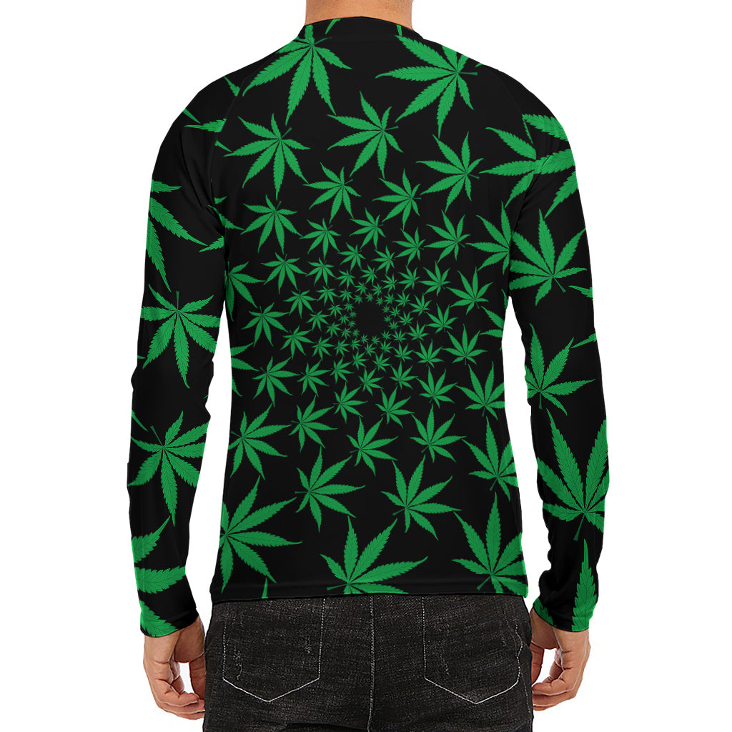 Swirl Cannabis Leaf Print Men's Long Sleeve Rash Guard