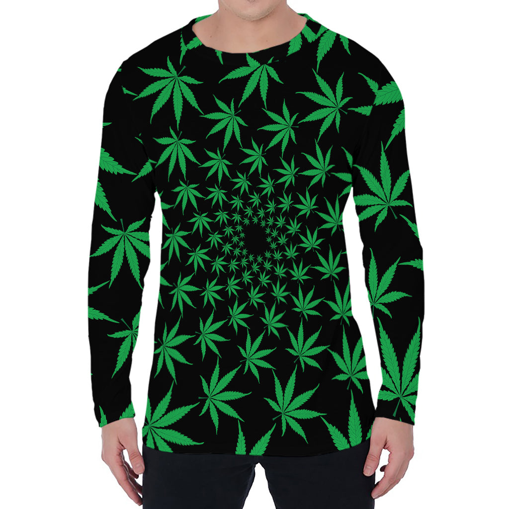 Swirl Cannabis Leaf Print Men's Long Sleeve T-Shirt