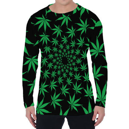 Swirl Cannabis Leaf Print Men's Long Sleeve T-Shirt
