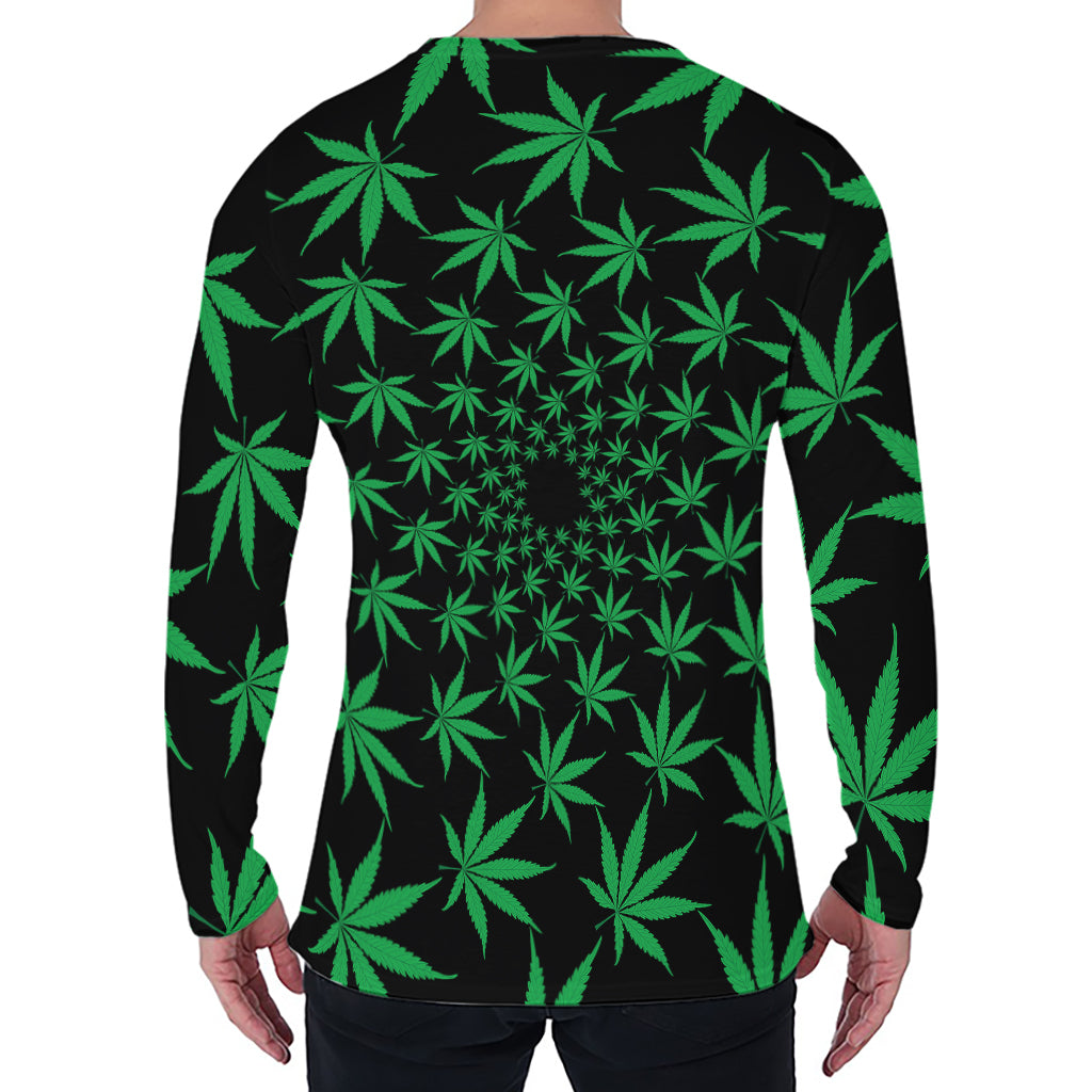 Swirl Cannabis Leaf Print Men's Long Sleeve T-Shirt