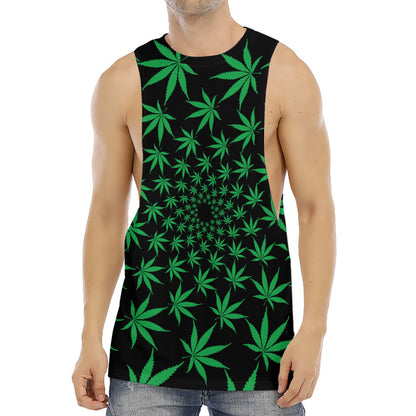 Swirl Cannabis Leaf Print Men's Muscle Tank Top