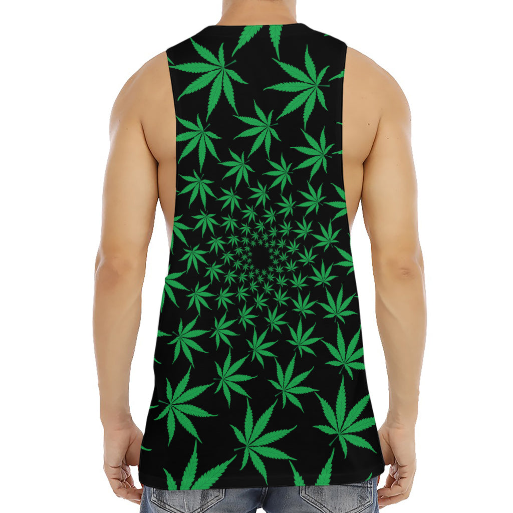 Swirl Cannabis Leaf Print Men's Muscle Tank Top