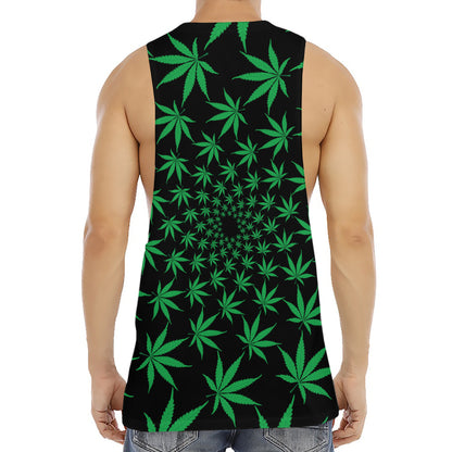 Swirl Cannabis Leaf Print Men's Muscle Tank Top