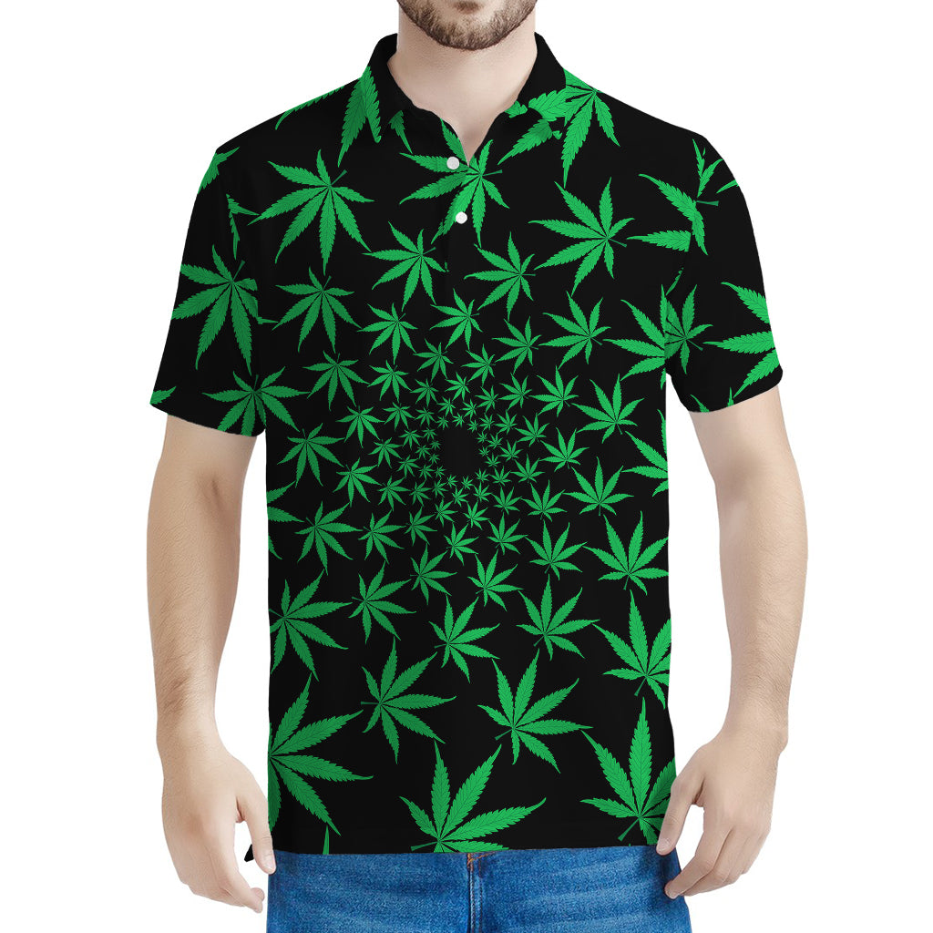 Swirl Cannabis Leaf Print Men's Polo Shirt