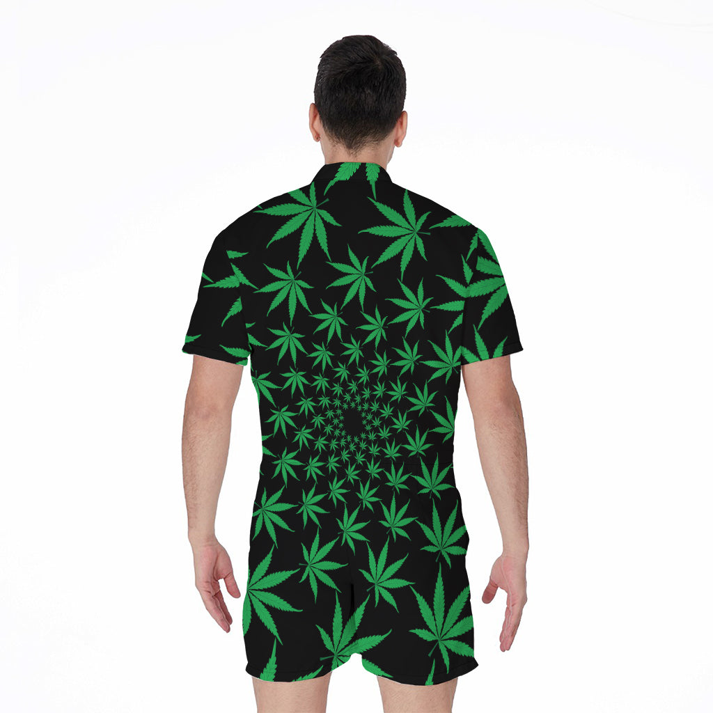 Swirl Cannabis Leaf Print Men's Rompers
