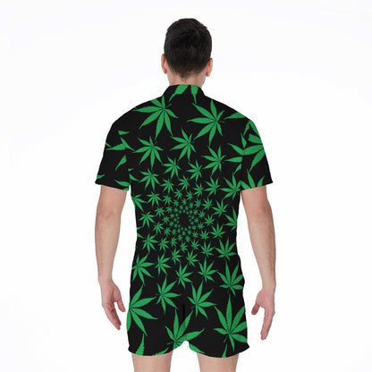 Swirl Cannabis Leaf Print Men's Rompers