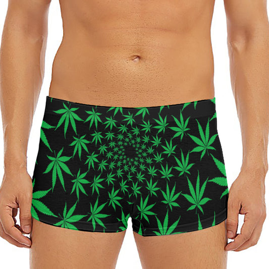 Swirl Cannabis Leaf Print Men's Short Boxer Briefs