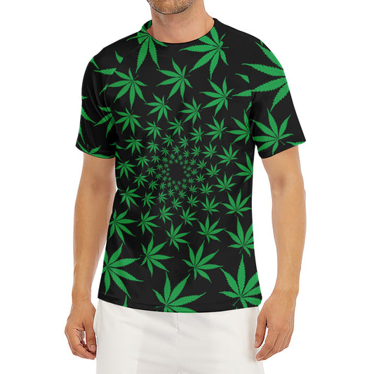 Swirl Cannabis Leaf Print Men's Short Sleeve Rash Guard