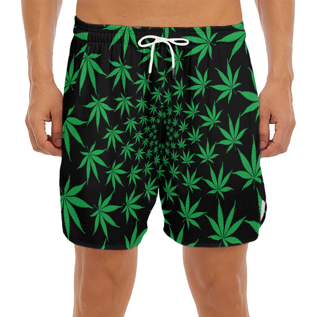 Swirl Cannabis Leaf Print Men's Split Running Shorts
