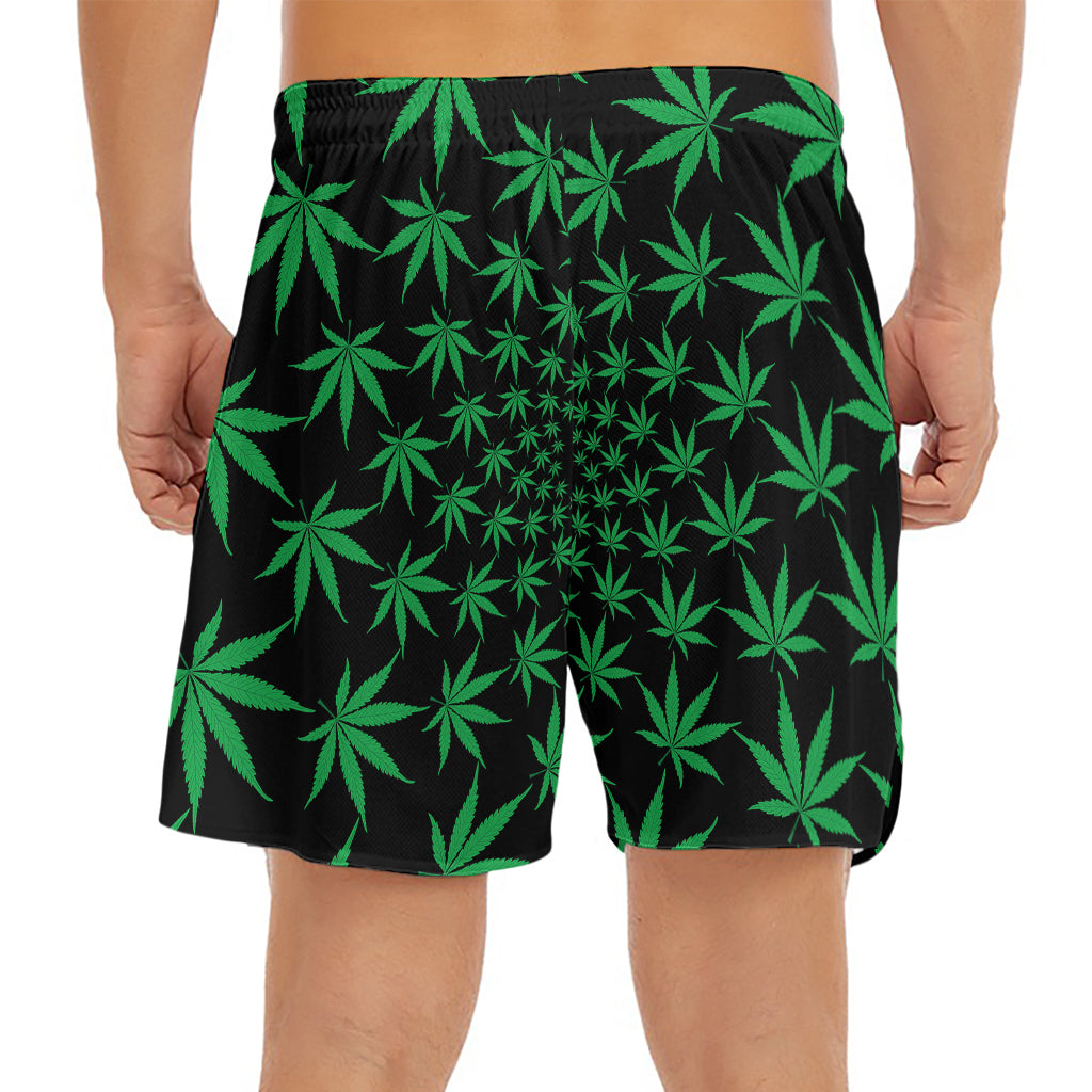 Swirl Cannabis Leaf Print Men's Split Running Shorts