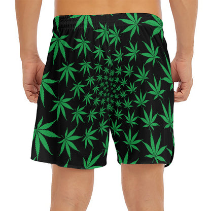 Swirl Cannabis Leaf Print Men's Split Running Shorts
