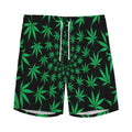 Swirl Cannabis Leaf Print Men's Athletic Shorts