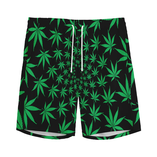 Swirl Cannabis Leaf Print Men's Sports Shorts