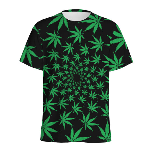 Swirl Cannabis Leaf Print Men's Sports T-Shirt