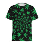 Swirl Cannabis Leaf Print Men's Sports T-Shirt