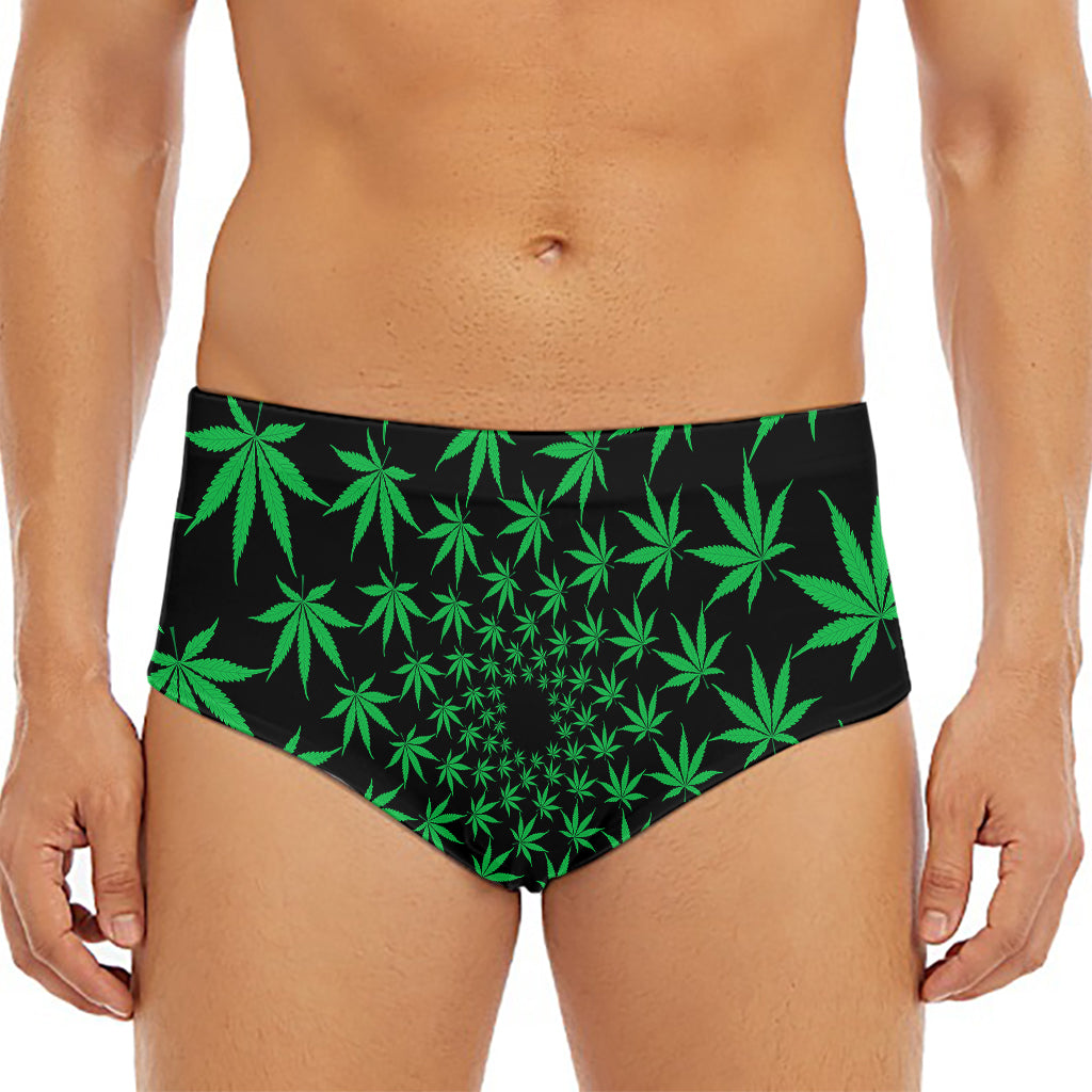 Swirl Cannabis Leaf Print Men's Triangle Swim Briefs