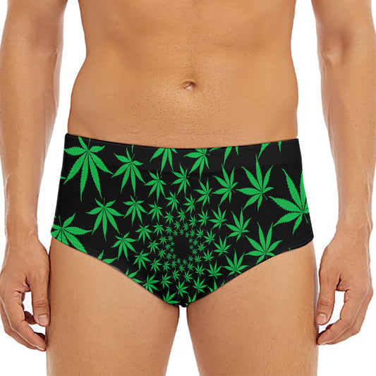 Swirl Cannabis Leaf Print Men's Triangle Swim Briefs