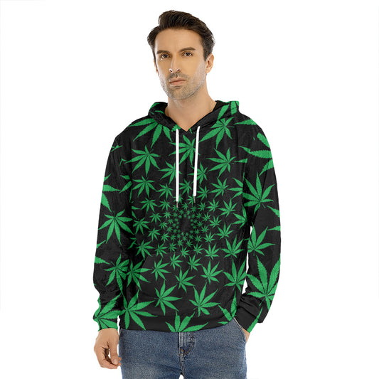Swirl Cannabis Leaf Print Men's Velvet Pullover Hoodie