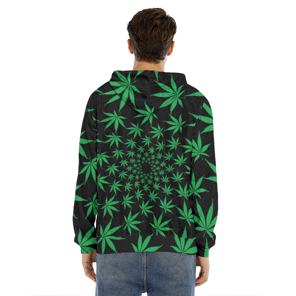 Swirl Cannabis Leaf Print Men's Velvet Pullover Hoodie