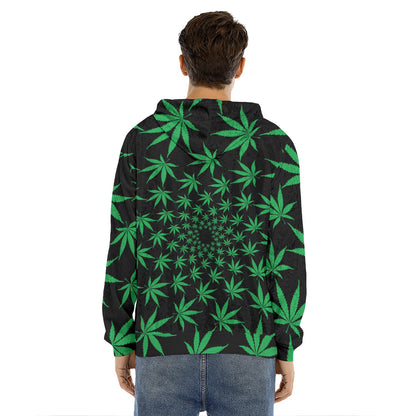 Swirl Cannabis Leaf Print Men's Velvet Pullover Hoodie