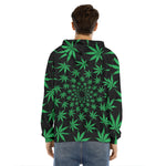 Swirl Cannabis Leaf Print Men's Velvet Pullover Hoodie