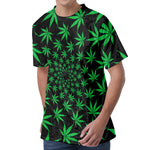 Swirl Cannabis Leaf Print Men's Velvet T-Shirt