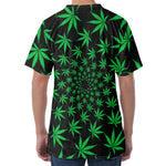 Swirl Cannabis Leaf Print Men's Velvet T-Shirt