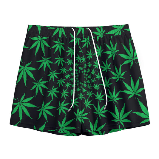 Swirl Cannabis Leaf Print Mesh Shorts