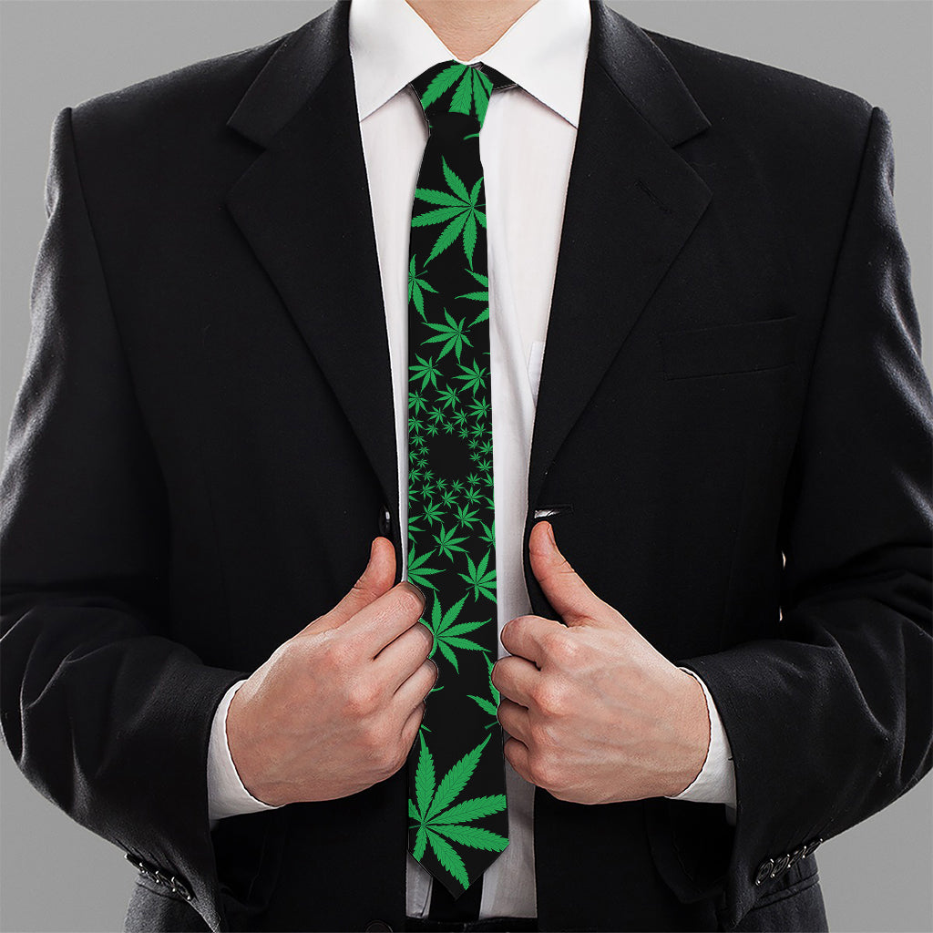Swirl Cannabis Leaf Print Necktie