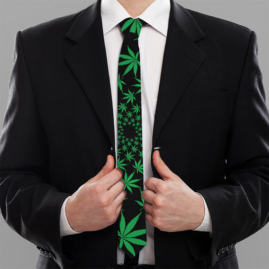 Swirl Cannabis Leaf Print Necktie
