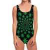 Swirl Cannabis Leaf Print One Piece Swimsuit