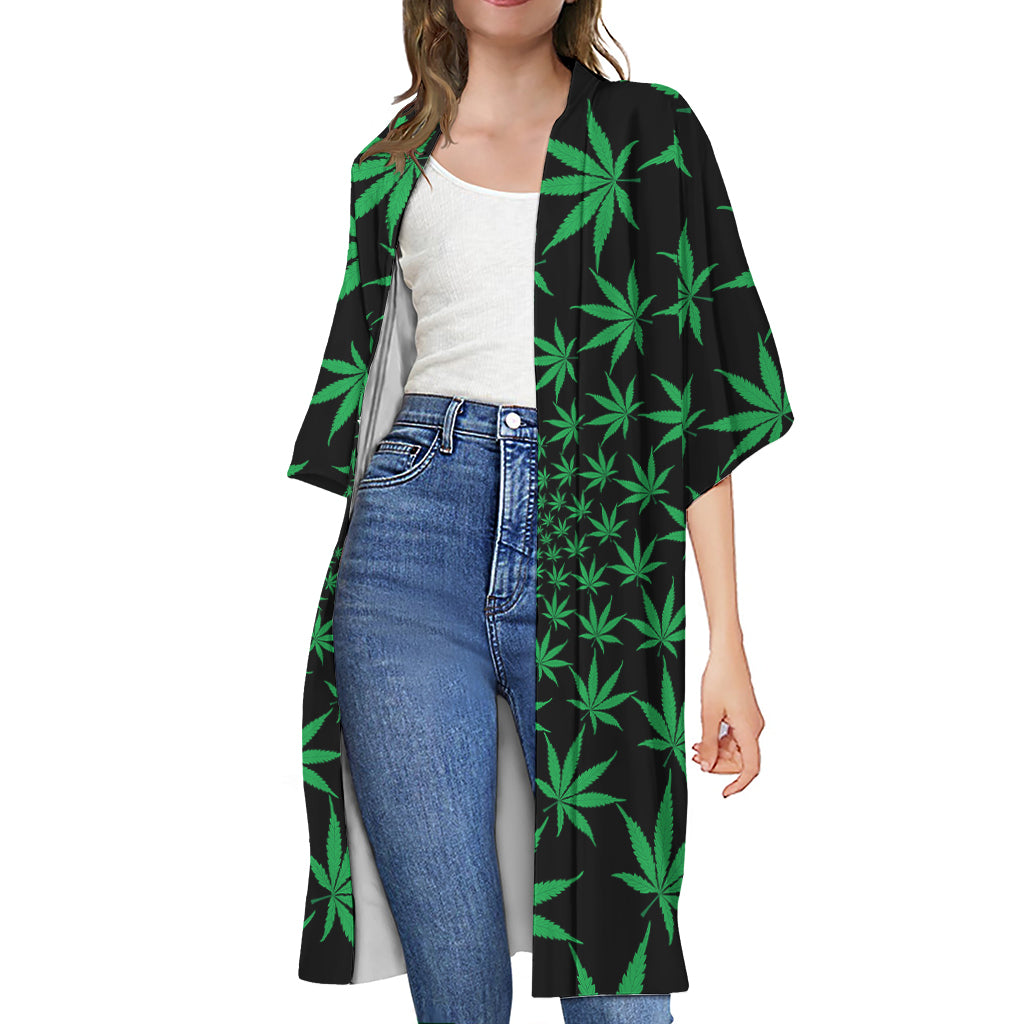 Swirl Cannabis Leaf Print Open Front Beach Cover Up