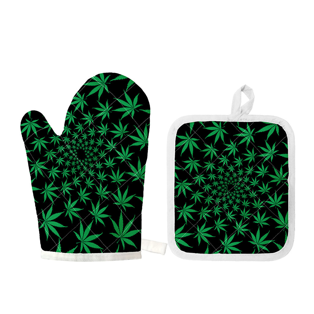 Swirl Cannabis Leaf Print Oven Mitt And Pot Holder Set