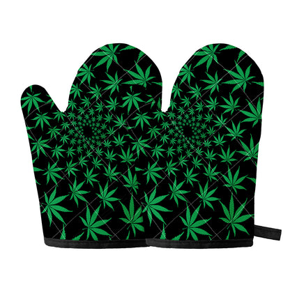 Swirl Cannabis Leaf Print Oven Mitts