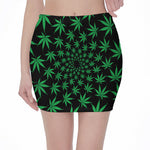 Swirl Cannabis Leaf Print Pencil Mini Skirt